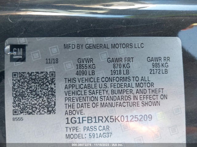 Chevrolet Camaro 1lt 2019 1G1FB1RX5K0125209 Image 9