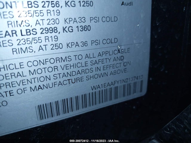 WA1EAAFY1N2137413 Audi Q5 Premium Plus 45 Tfsi S Line Quattro S Tronic
