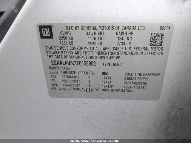 GMC Terrain Sle-1 2015 2GKALMEK3F6158902 Image 9