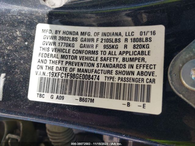19XFC1F98GE008474 Honda Civic Sedan Touring