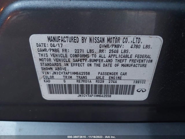 JN1CV7AP1HM642558 Infiniti Q50 2.0t Base