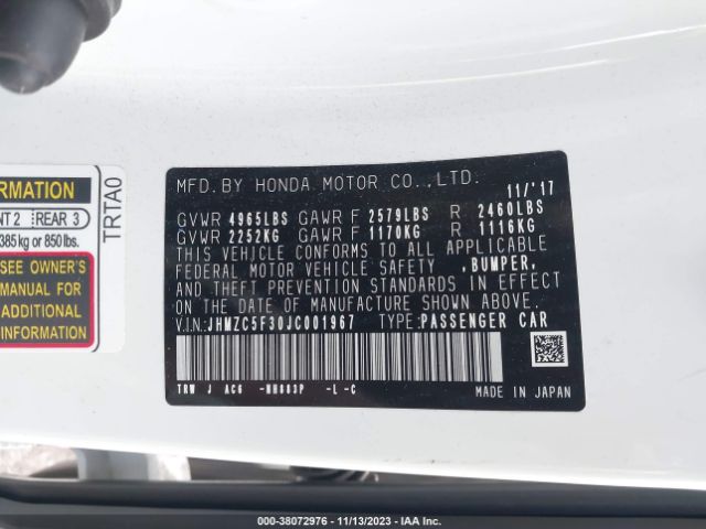 JHMZC5F30JC001967 Honda Clarity Plug-in Hybrid Touring