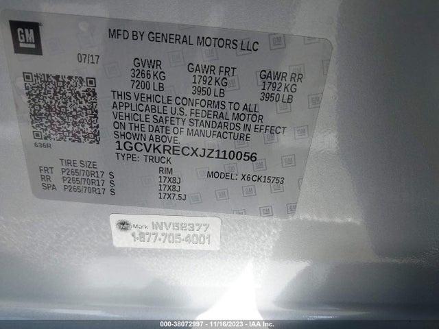 2018 CHEVROLET SILVERADO 1500 1LT VIN: 1GCVKRECXJZ110056