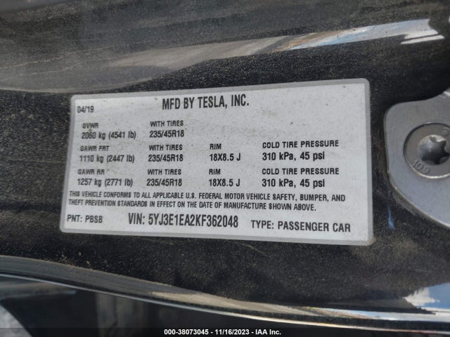 Tesla Model 3 Standard Range/standard Range Plus/long Range/mid Range 2019 5YJ3E1EA2KF362048 Image 9