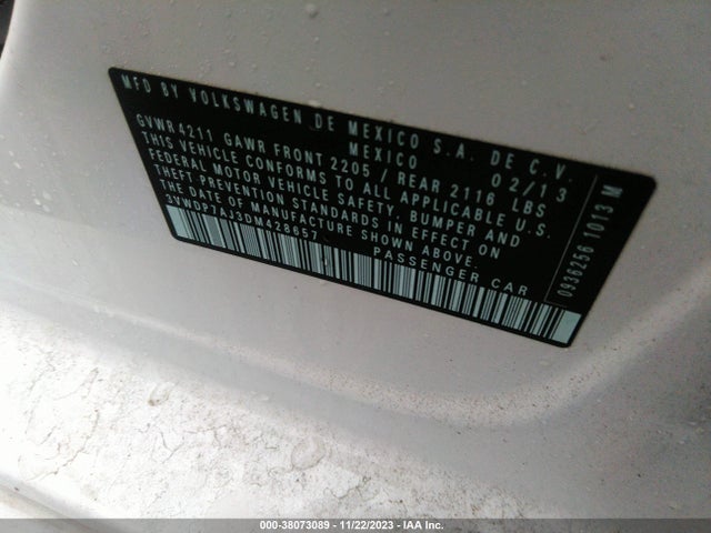 2013 VOLKSWAGEN JETTA 2.5L SE VIN: 3VWDP7AJ3DM428657