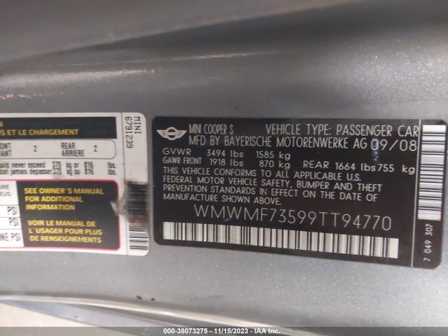 2009 MINI COOPER S WMWMF73599TT94770 Photo 8
