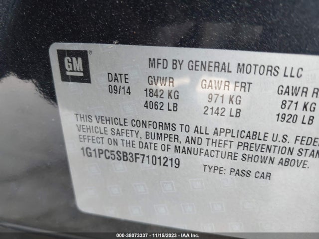 Chevrolet Cruze 1lt Auto 2015 1G1PC5SB3F7101219 Image 9