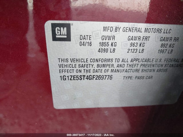 Chevrolet MALIBU 1LT 2016 1G1ZE5ST4GF269776 Image 9