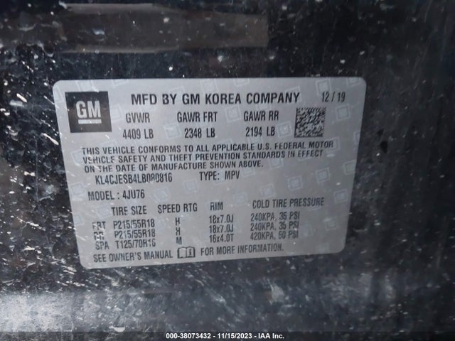 2020 BUICK ENCORE AWD PREFERRED VIN: KL4CJESB4LB080816