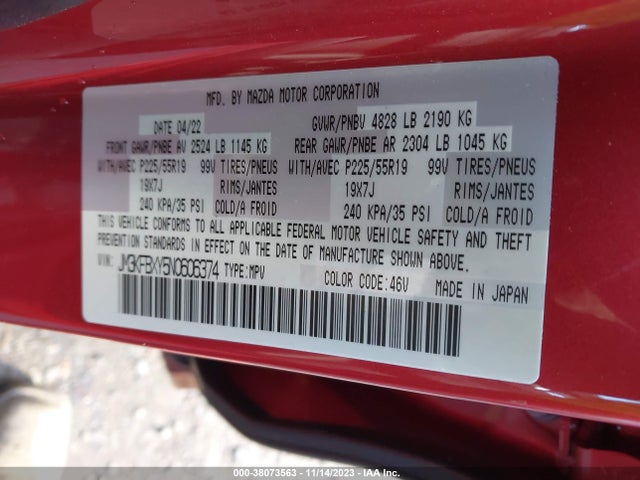 2022 MAZDA CX-5 2.5 TURBO SIGNATURE VIN: JM3KFBXY5N0606374