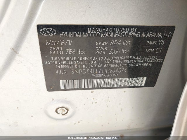 2017 HYUNDAI SONATA SPORT VIN: 5NPE34AF3HH589485