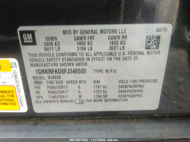Chevrolet Traverse Ls 2015 1GNKRFKD0FJ346500 Image 9