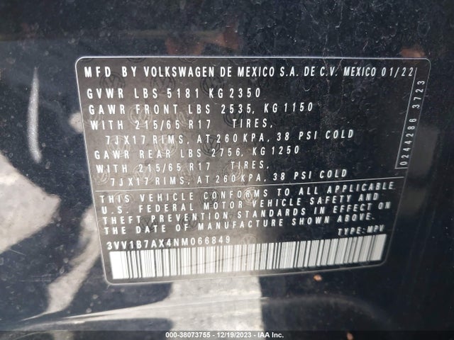 3VV1B7AX4NM066849 Volkswagen TIGUAN S