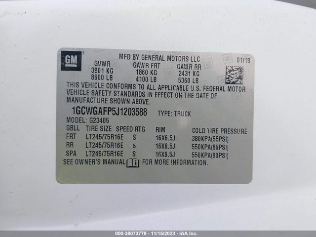 Chevrolet Express 2500 Work Van 2018 1GCWGAFP5J1203588 Image 9