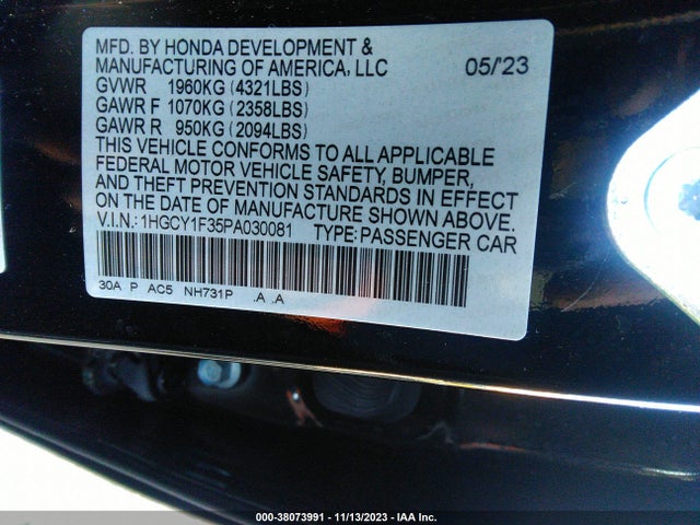 2023 HONDA ACCORD EX VIN: 1HGCY1F35PA030081