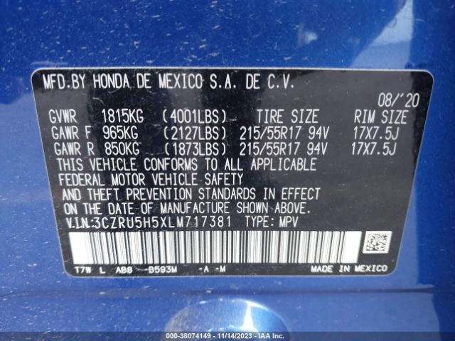 3CZRU5H5XLM717381 Honda Hr-v 2wd Ex