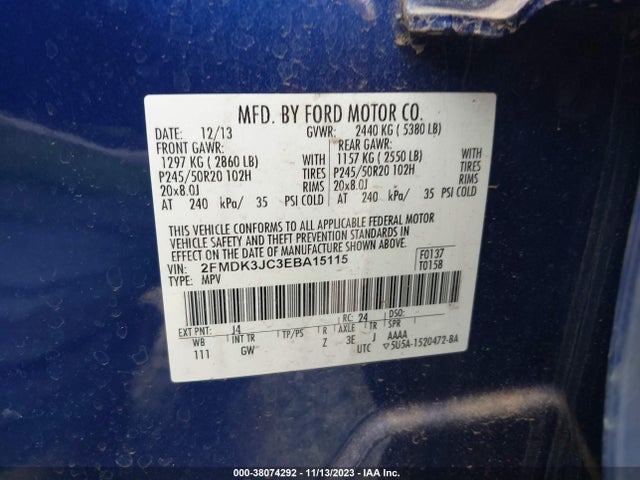 2014 FORD EDGE SEL VIN: 2FMDK3JC3EBA15115