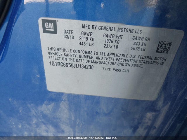 Chevrolet VOLT LT 2018 1G1RC6S59JU134230 Image 9