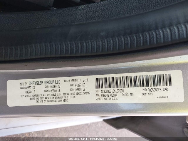 Aukcja sprzedaży 2014 Chrysler 200 Touring, vin: 1C3CCBBB1EN137638, numer aukcji: 38074414
