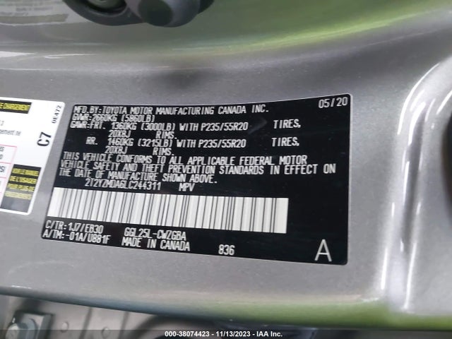 2020 LEXUS RX RX 350 F SPORT PERFORMANCE VIN: 2T2YZMDA6LC244311
