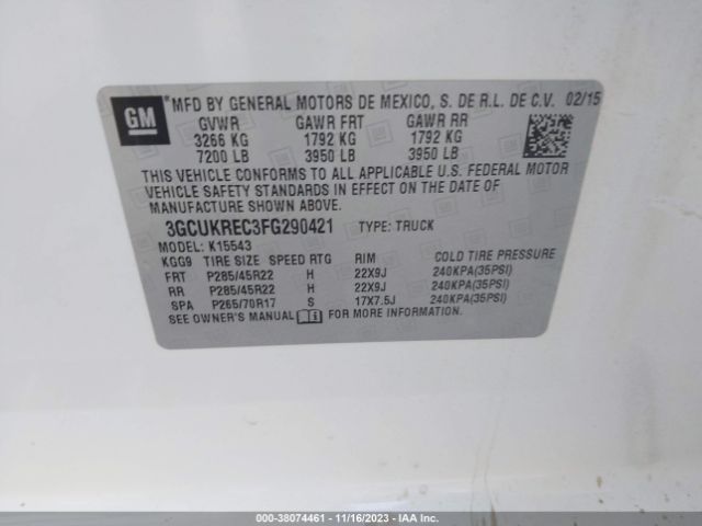 3GCUKREC3FG290421 Chevrolet Silverado 1500 1lt