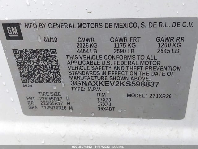 Chevrolet EQUINOX LT 2019 3GNAXKEV2KS598837 Image 9