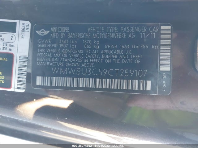 2012 MINI COOPER HARDTOP WMWSU3C59CT259107 Photo 8