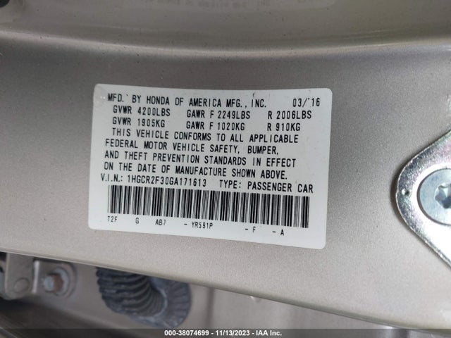 Honda ACCORD LX 2016 1HGCR2F30GA171613 Image 9