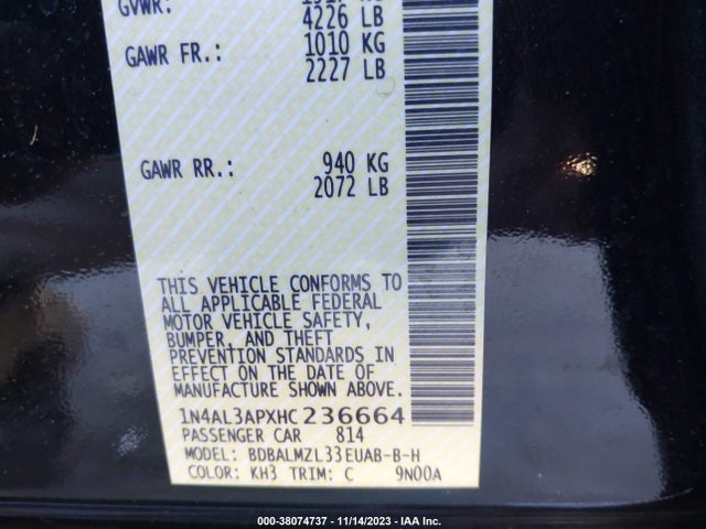 2017 NISSAN ALTIMA 2.5 SV VIN: 1N4AL3APXHC236664