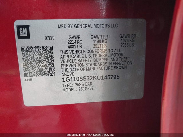 Chevrolet Impala Premier 2019 1G1105S32KU145795 Image 9
