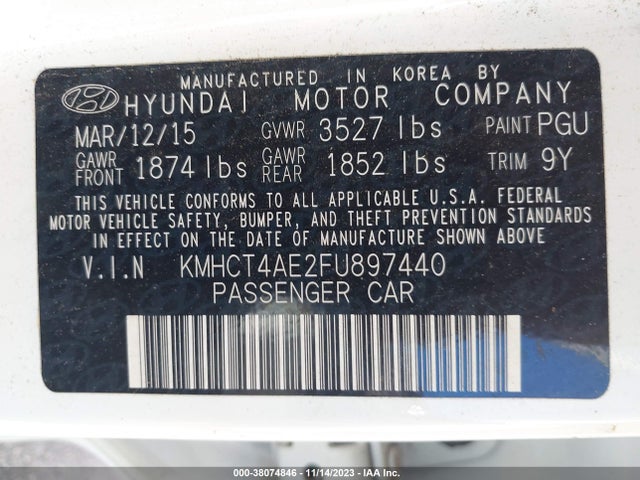 2015 HYUNDAI ACCENT GLS VIN: KMHCT4AE2FU897440