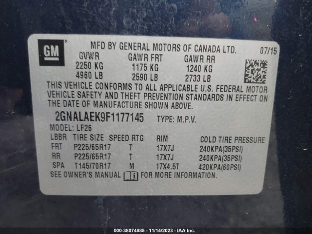 Chevrolet EQUINOX LS 2015 2GNALAEK9F1177145 Image 9