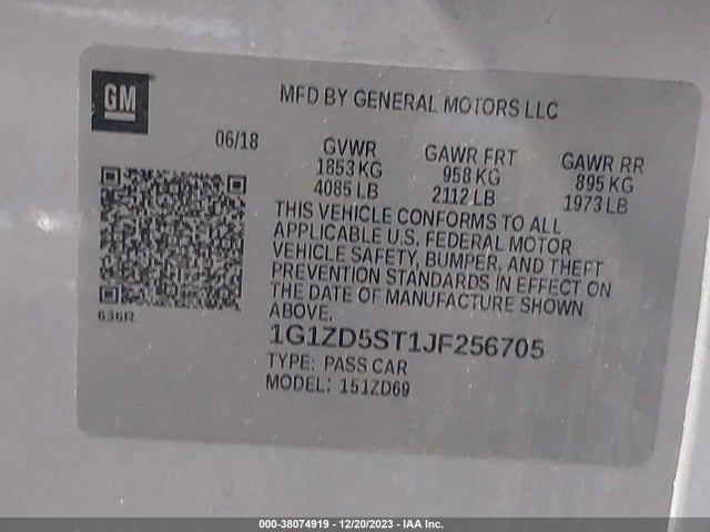 Chevrolet MALIBU LT 2018 1G1ZD5ST1JF256705 Image 9