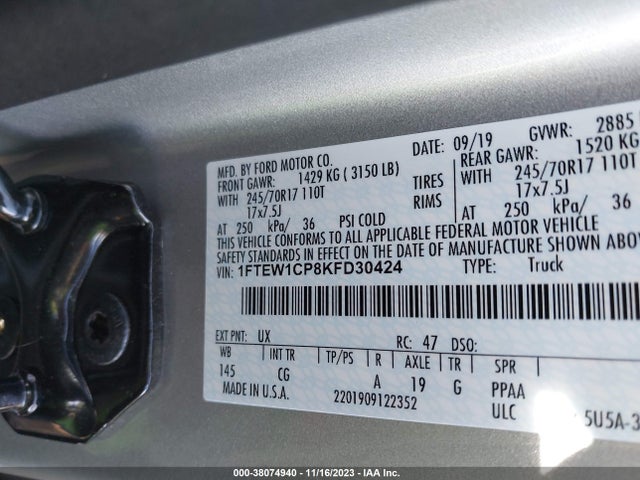 Ford F-150 Xl 2019 1FTEW1CP8KFD30424 Image 9