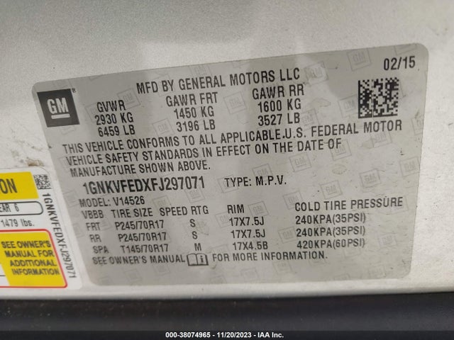 Chevrolet Traverse Ls 2015 1GNKVFEDXFJ297071 Image 9