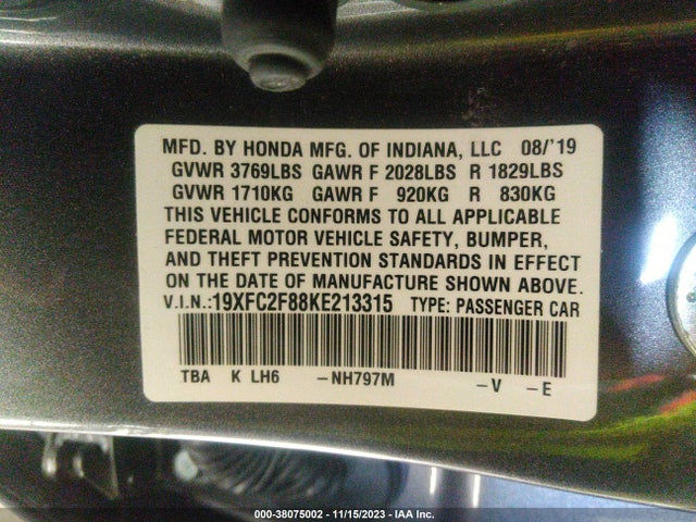 Honda Civic Sport 2019 19XFC2F88KE213315 Image 9