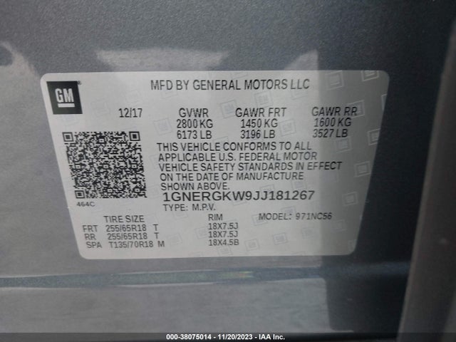 Chevrolet Traverse 1lt 2018 1GNERGKW9JJ181267 Image 9