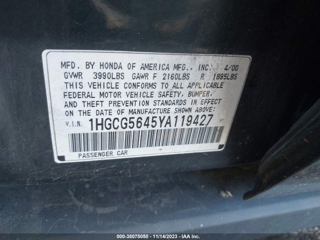 2000 HONDA ACCORD 2.3 LX VIN: 1HGCG5645YA119427