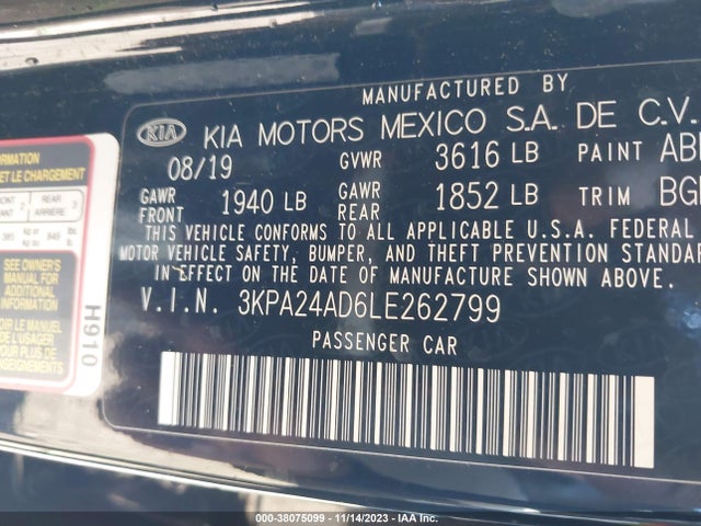 2020 KIA RIO S VIN: 3KPA24AD6LE262799