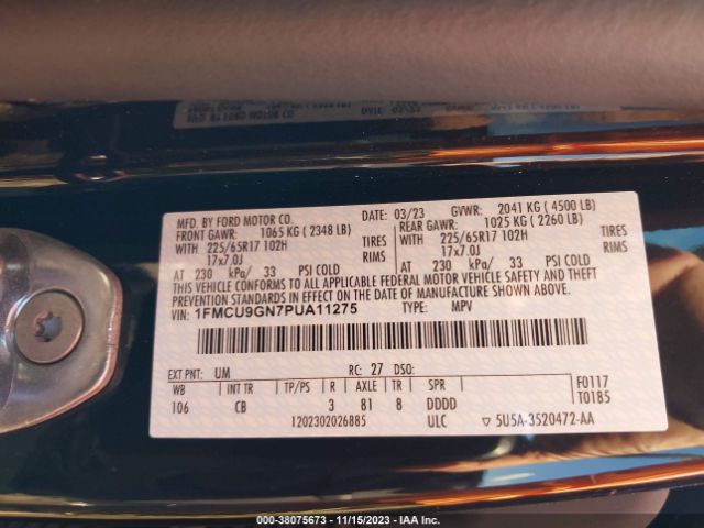 1FMCU9GN7PUA11275 Ford Escape Active