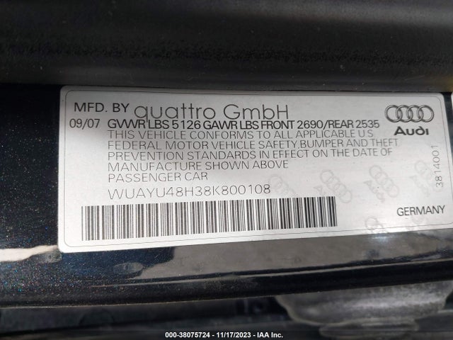 2008 AUDI RS 4 WUAYU48H38K800108 Photo 8