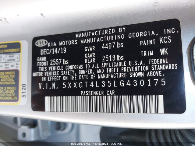 KIA Optima Lx 2020 5XXGT4L35LG430175 Image 9