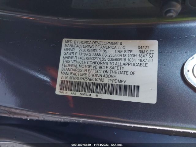 5FNRL6H25NB010782 Honda ODYSSEY LX