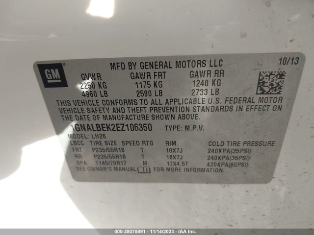 Chevrolet EQUINOX 1LT 2014 1GNALBEK2EZ106350 Image 9
