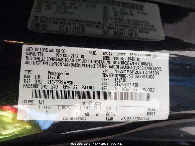 Ford FOCUS SE 2014 1FADP3F20EL416309 Image 9
