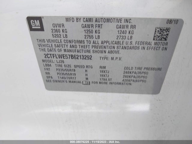 2011 GMC TERRAIN SLT-2 VIN: 2CTFLWE57B6213292