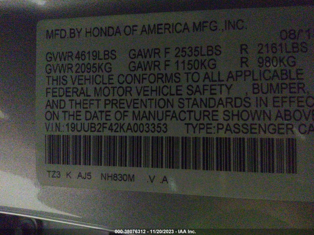 19UUB2F42KA003353 Acura Tlx Tech Pkg