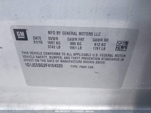 Chevrolet Sonic Lt Auto 2015 1G1JC5SG2F4164329 Image 9
