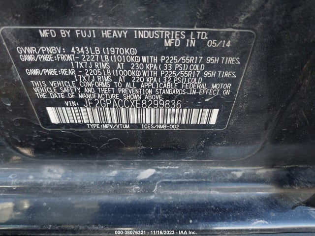 2014 SUBARU XV CROSSTREK 2.0I PREMIUM VIN: JF2GPACCXE8299836