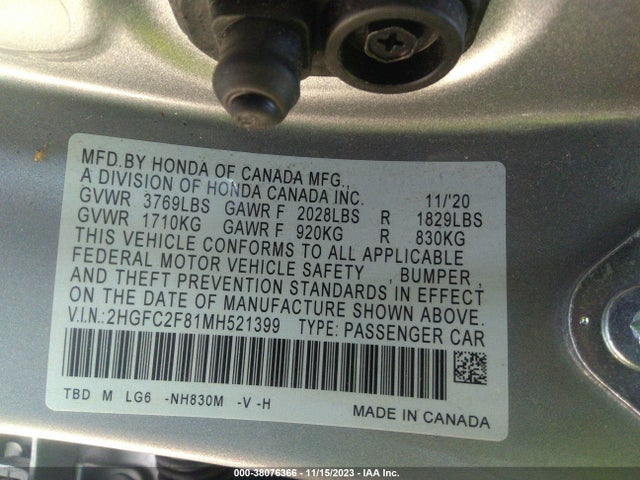 Honda Civic Sport 2021 2HGFC2F81MH521399 Image 9
